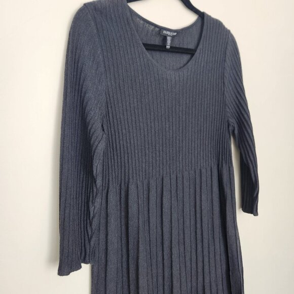 Eileen Fisher Dress Womens PM Wool Pleated Ribbed Knee Length Minimalist Gray  - - Picture 4 of 9